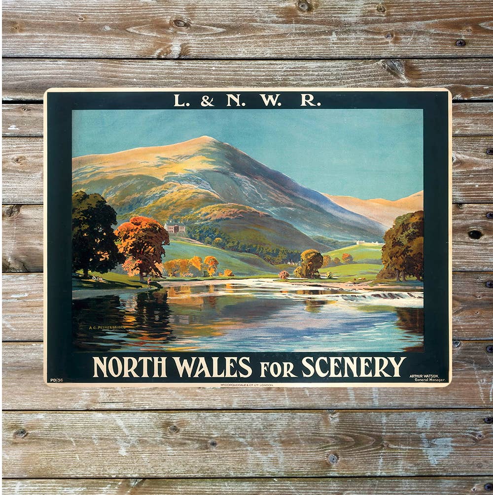 Vintage North Wales Travel print | Metal Sign Plaque