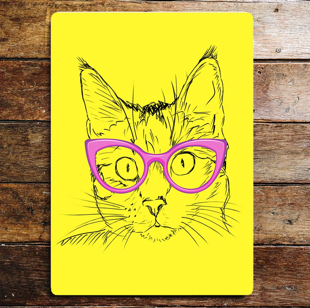 Cat Face Purple Glasses Funky | Metal Sign Plaque