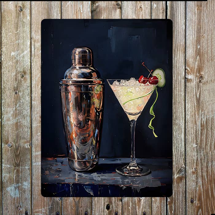 Cocktail Shaker And Martini Glass | Metal Sign Plaque