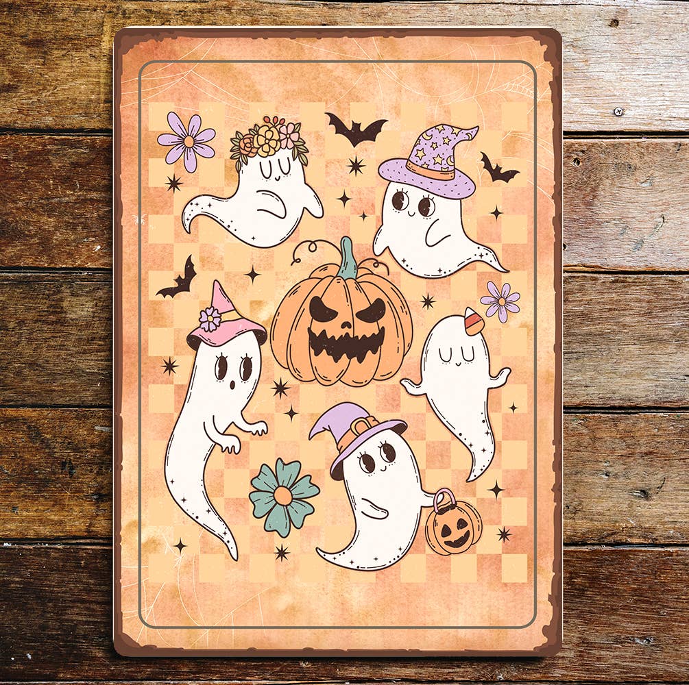 Halloween Ghouls and pumpkin Art | Metal Sign Plaque