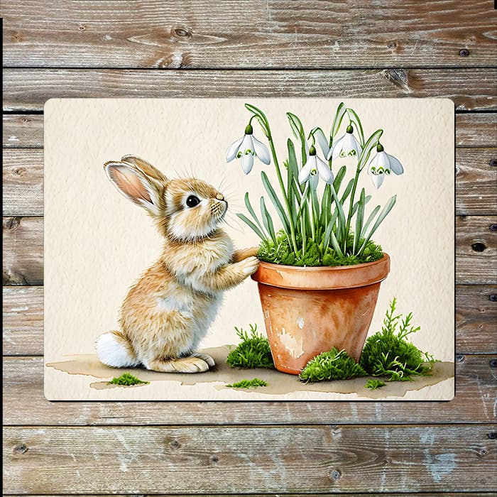 Bunny Rabbit Snowdrops Watercolour Spring | Metal Sign Plaque