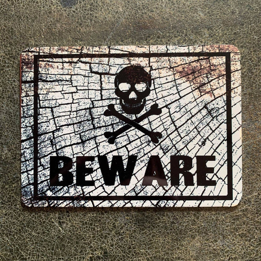 Skull Beware Metal Sign Plaque