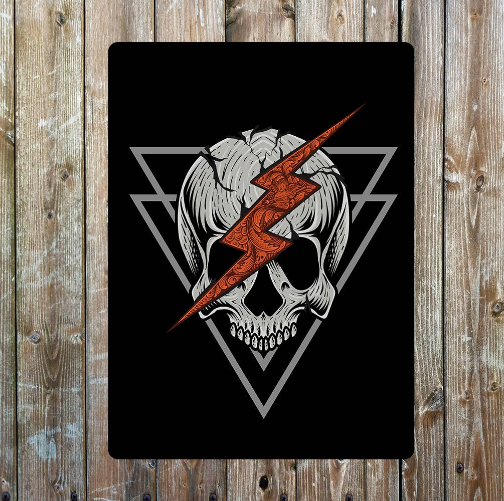 Skull Lightning Design Design Metal Wall Sign Plaque