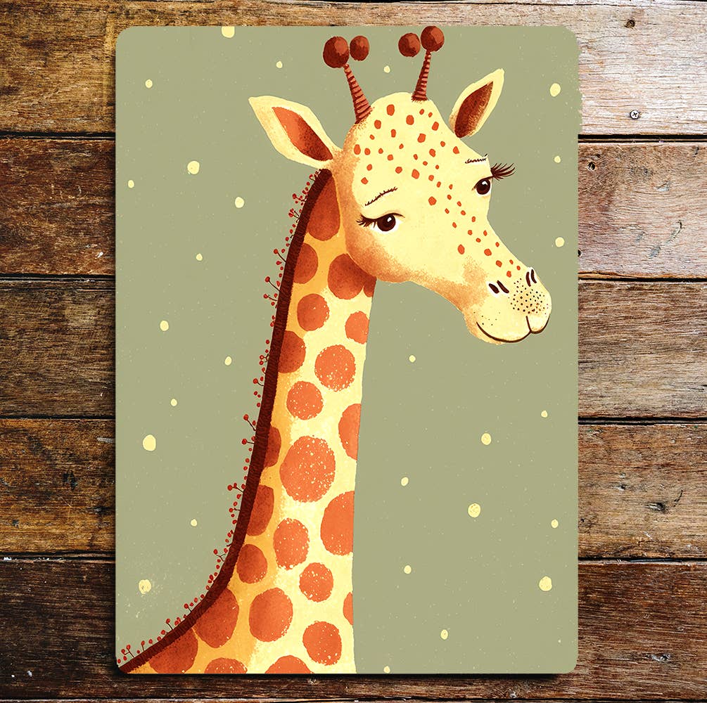 Cute Smiling Giraffe Head Portrait | Metal Sign Plaque