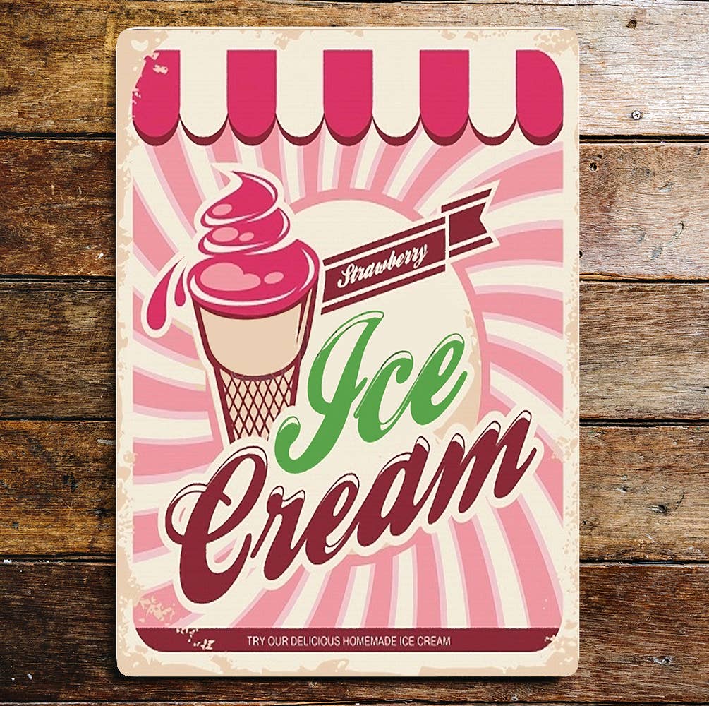 Strawberry Ice cream Homemade Metal Wall Sign Plaque