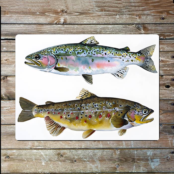 Realistic Rainbow & Brown Trout Metal Sign Plaque