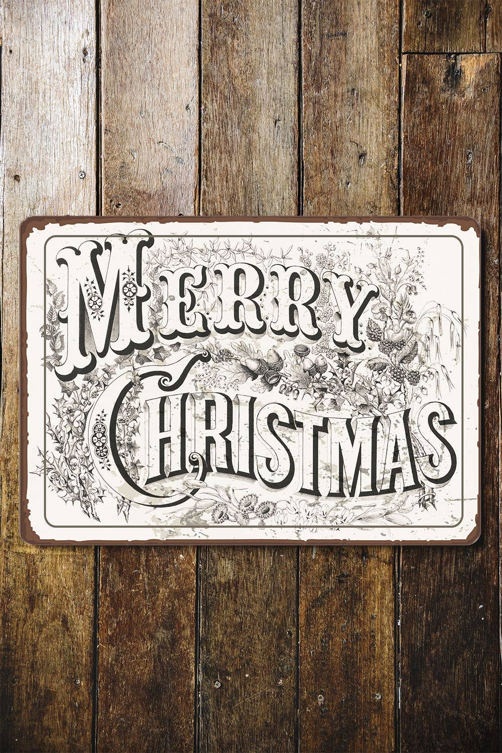 Vintage Merry Christmas Typography | Metal Sign
