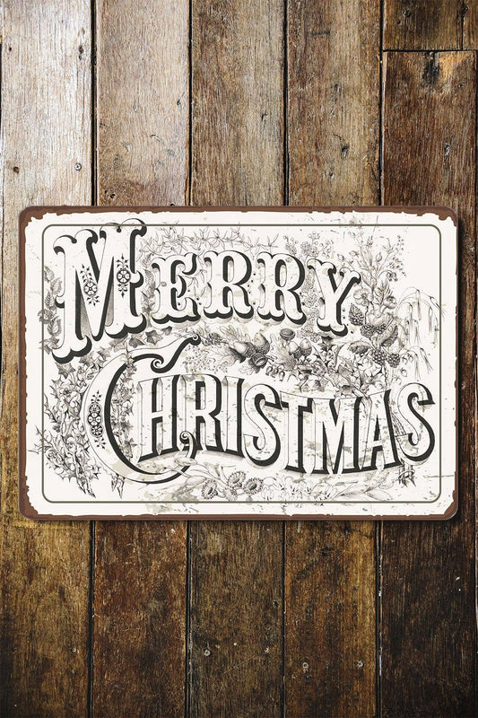 Vintage Merry Christmas Typography | Metal Sign