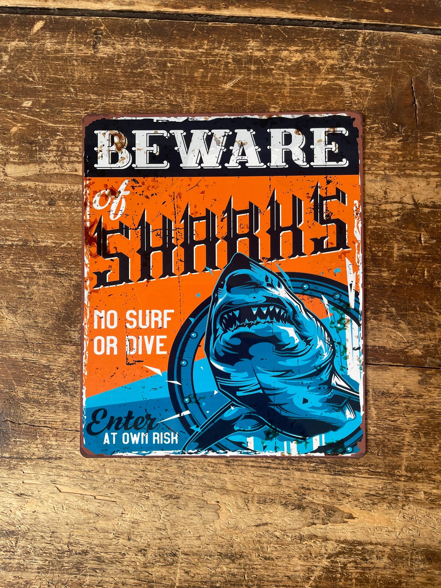Beware Of Sharks | Metal Sign Plaque