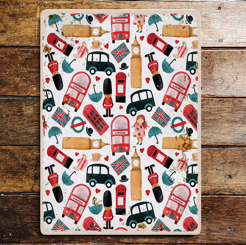 London watercolor Pattern British England | Metal Wall Sign