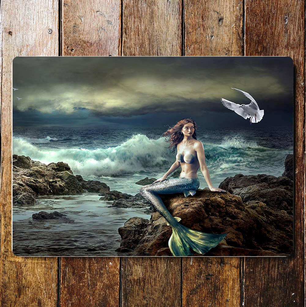 Mermaid Stormy Sea | Metal Sign Plaque