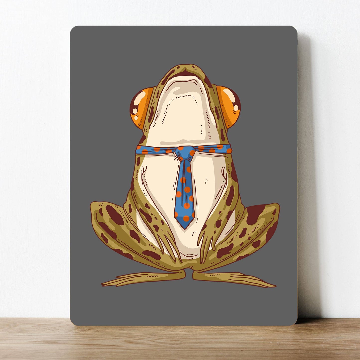 Frog in tie Cartoon Artwork | Metal Sign Plaque
