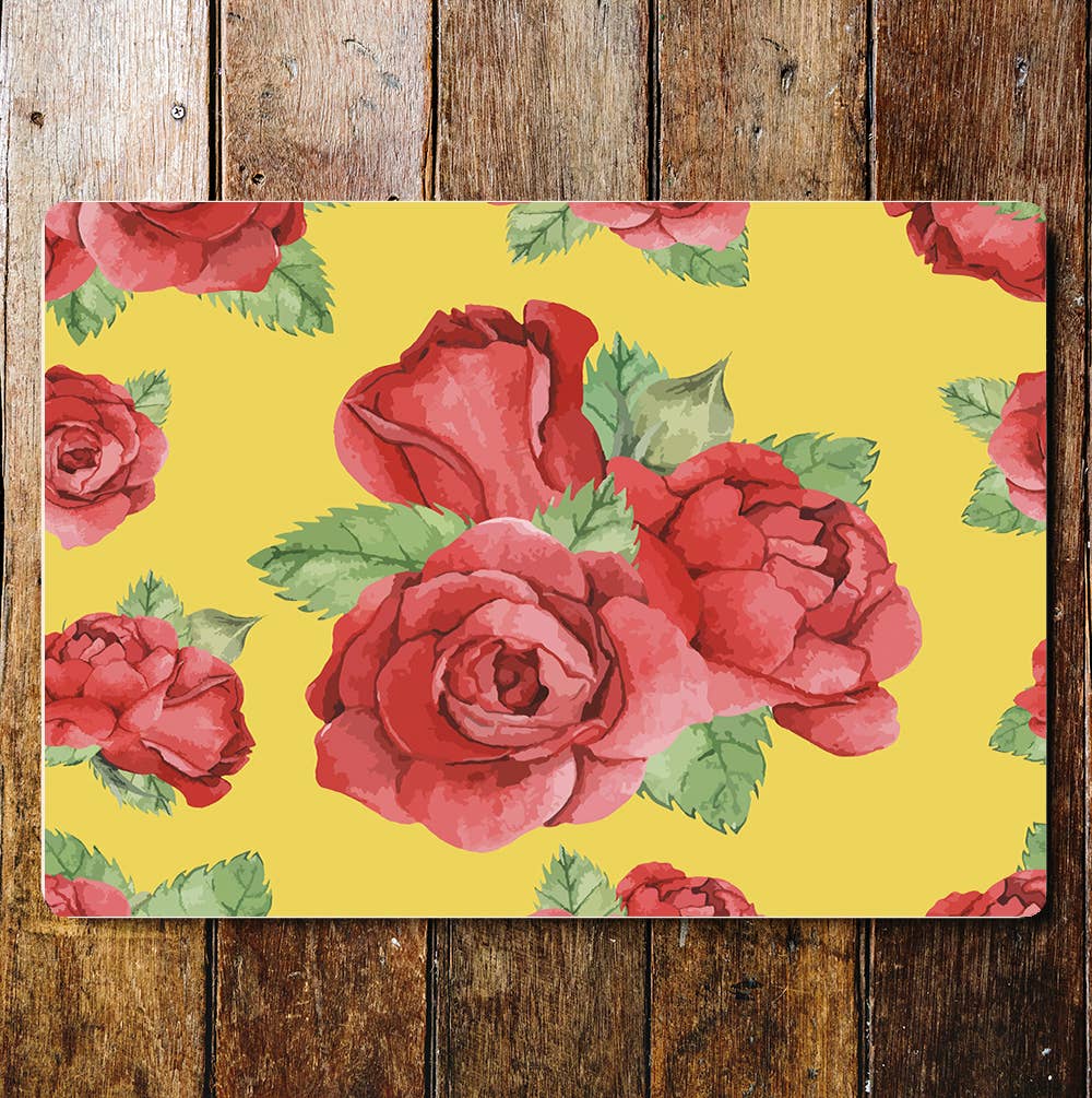 Red Rose Pattern Metal Sign Plaque