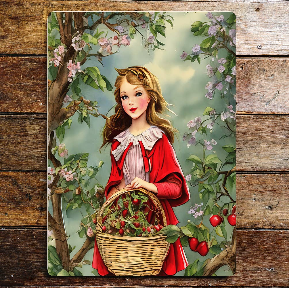 Red riding hood basket flowers Metal Sign Plaque
