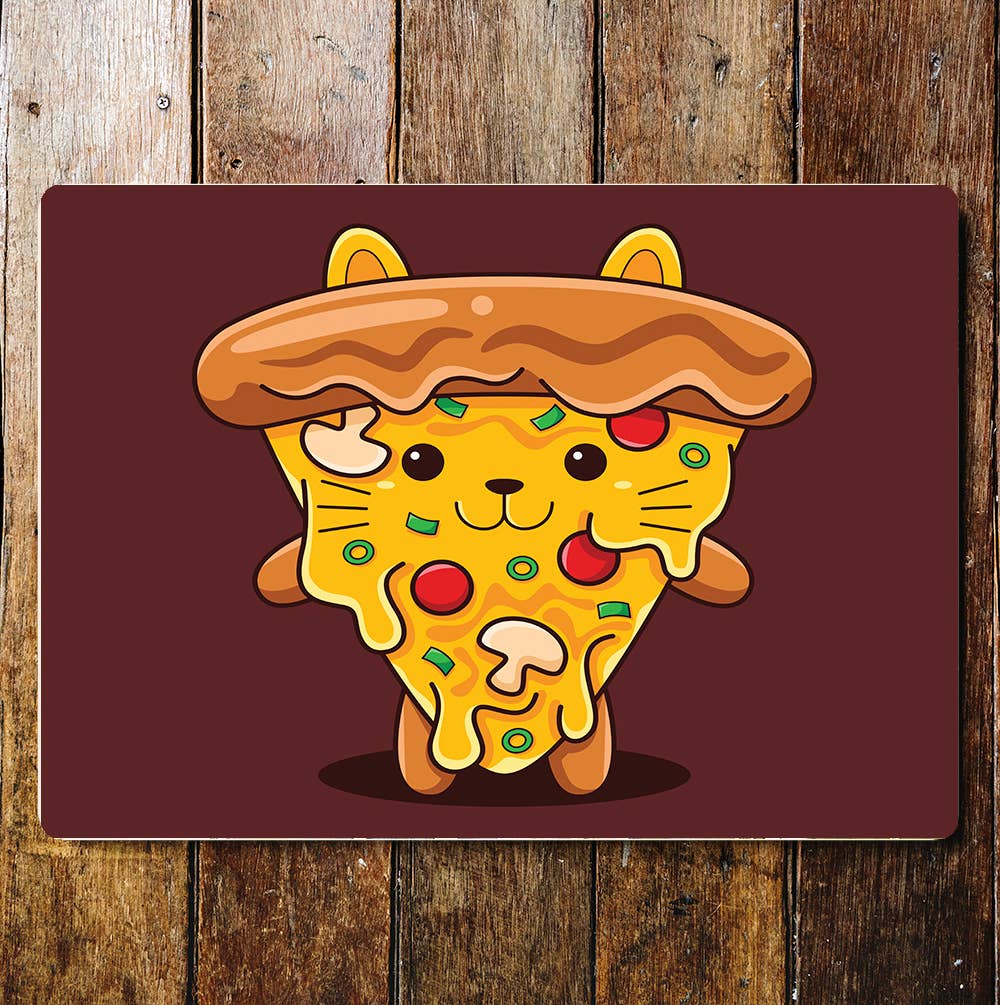Cat Pizza Animals Food Kitchen Cute | Metal Wall Sign