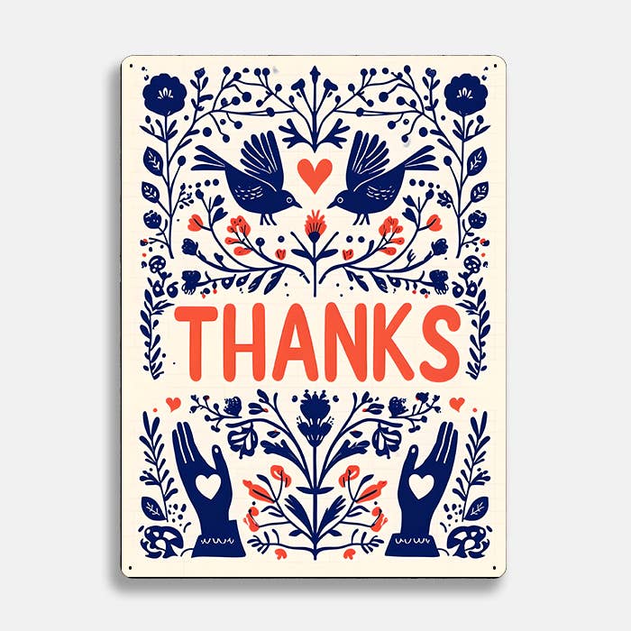 Illustration Thanks Bird scandinavian folk | Metal Sign Plaque