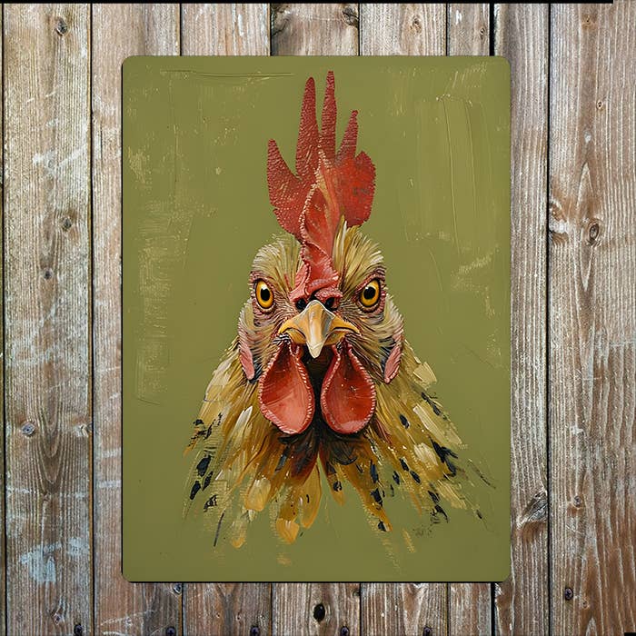 Painting Style of Cockerel's Head Metal Sign Plaque