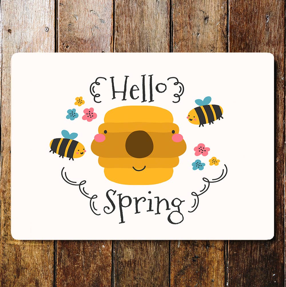 Hello Spring Bee's Flowers Bee Hive | Metal Sign Plaque