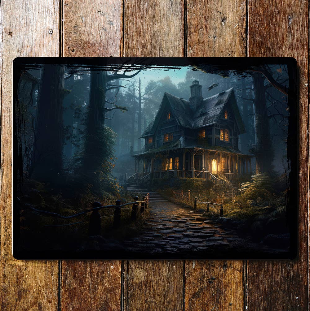Halloween Haunted House Landscape | Metal Sign Plaque