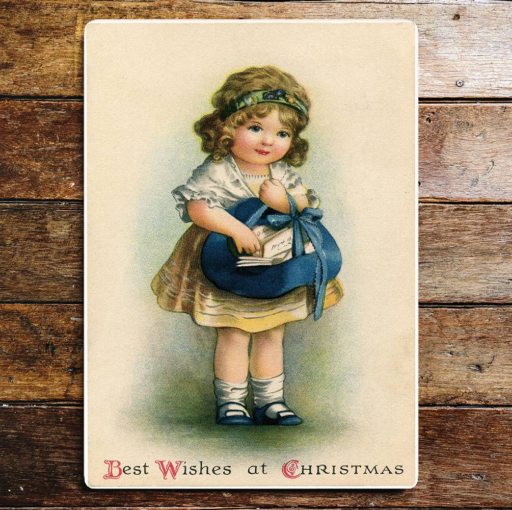 Vintage Little Girl Christmas Wishes | Metal Sign Plaque