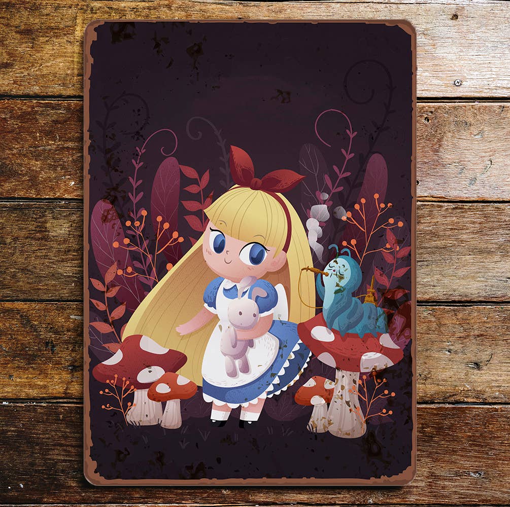 alice in wonderland child purple caterpillar | Metal Wall Sign