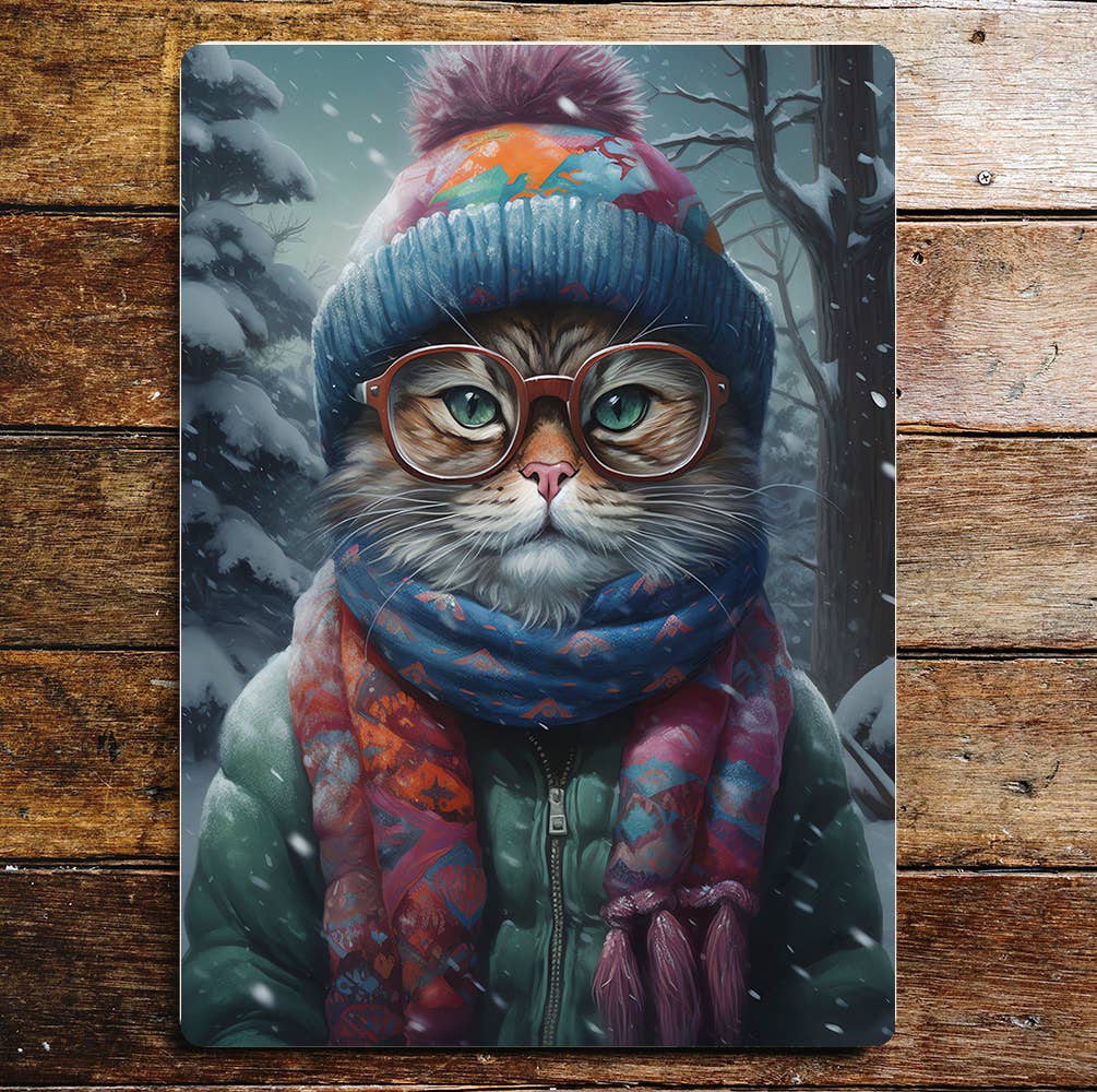Winter Warmer Cat Animal Art | Metal Sign Plaque