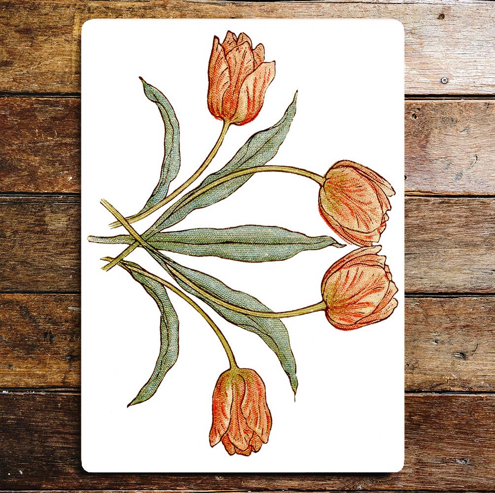 Tulips Orange Leaves Flowers | Metal Wall Sign Plaque