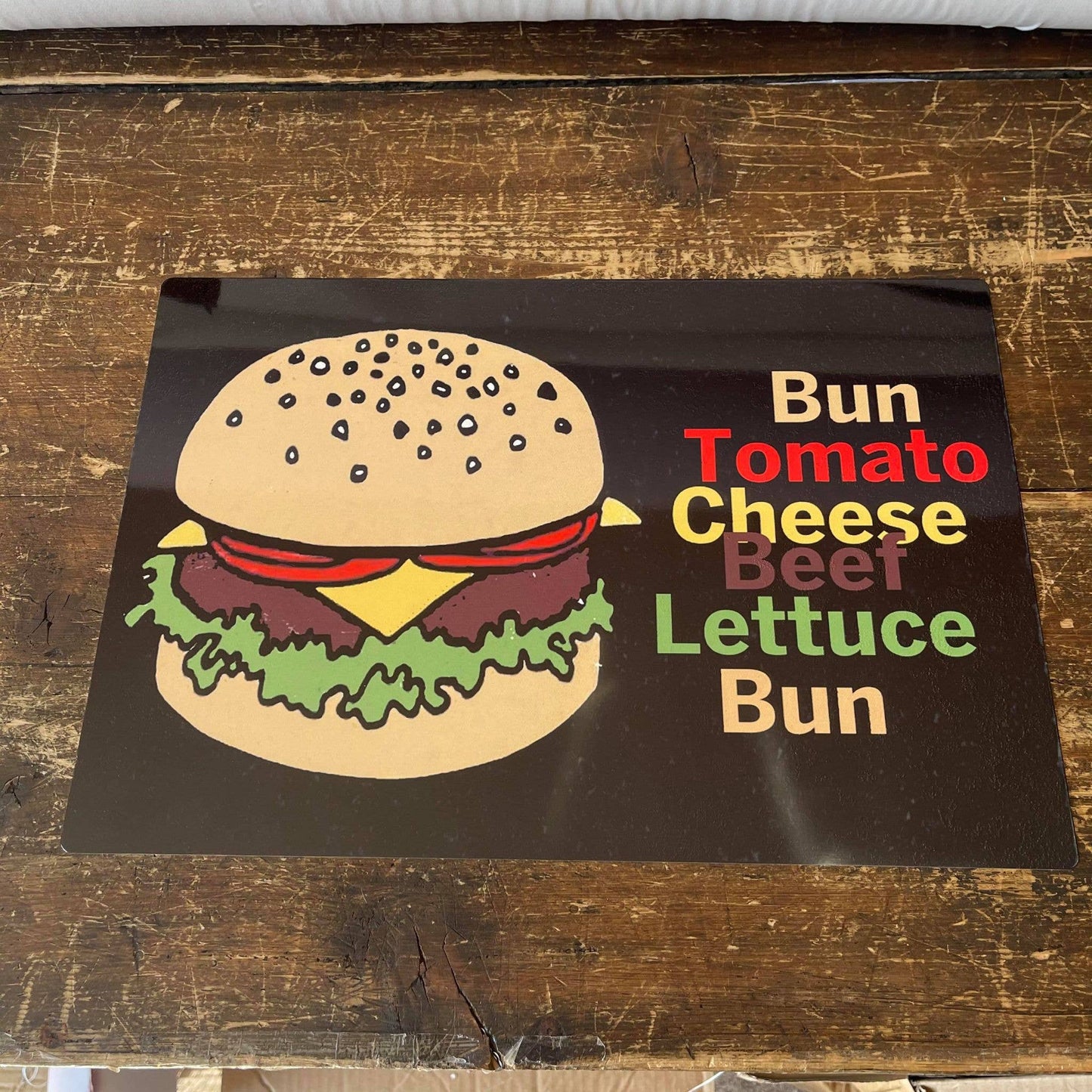 Burger Bun Tomato Cheese Beef Lettuce | Metal Sign