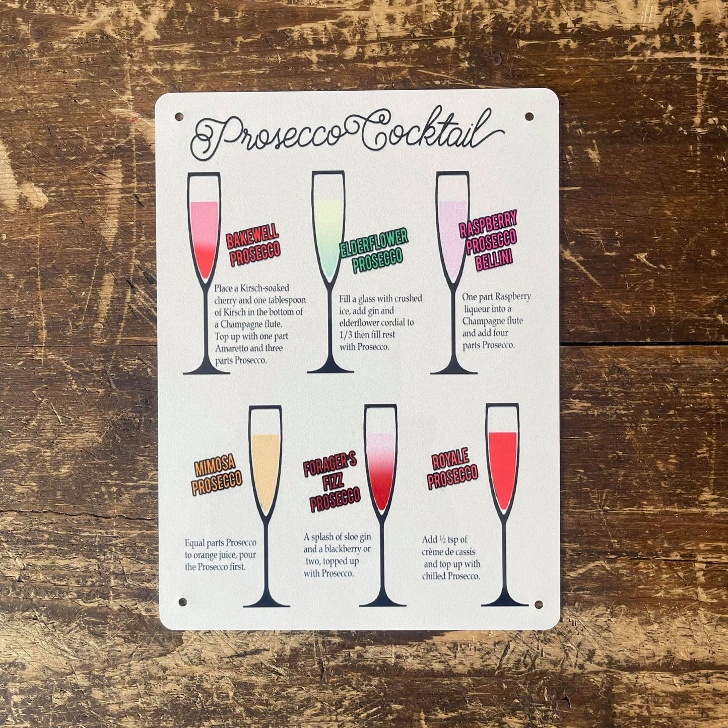 Classic Cocktail Prosecco Recipe | Metal Sign