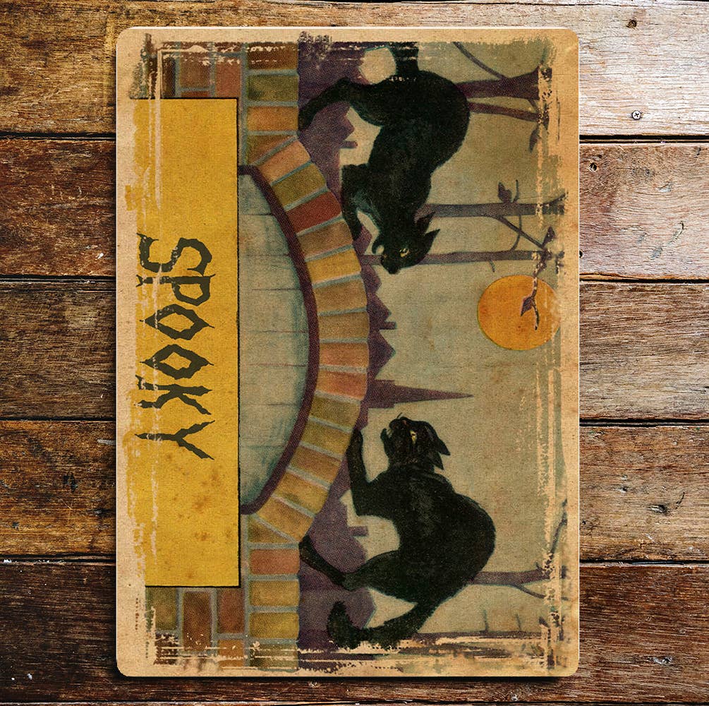 Spooky Black Cats Full Moon Metal Wall Sign Plaque