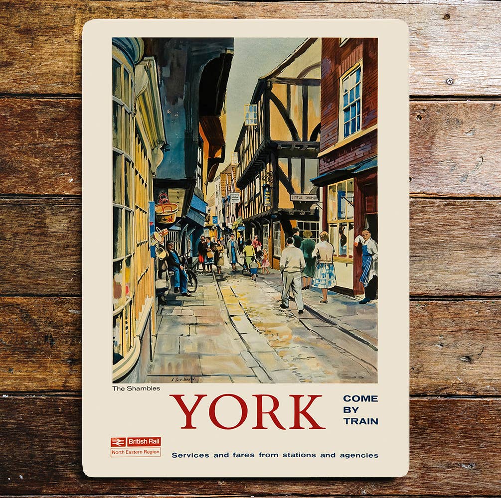 Vintage Travel York Rail medieval art | Metal Sign Plaque