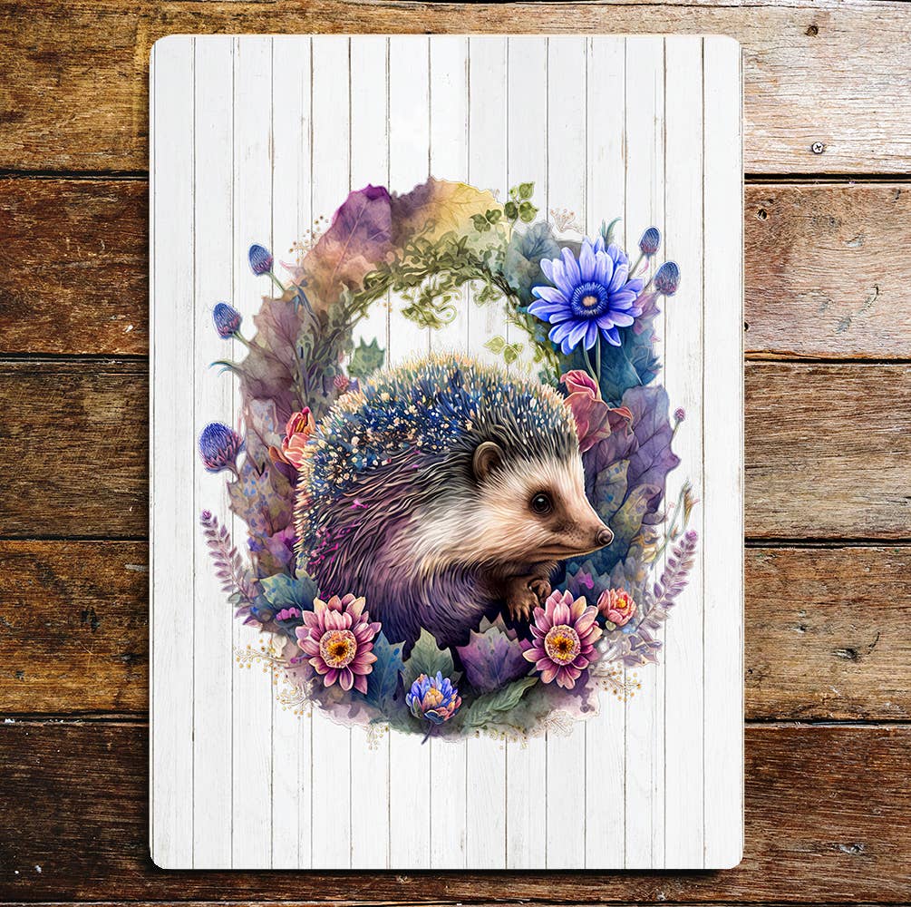 Hedgehog Flowers Leaves | Metal Sign Plaque