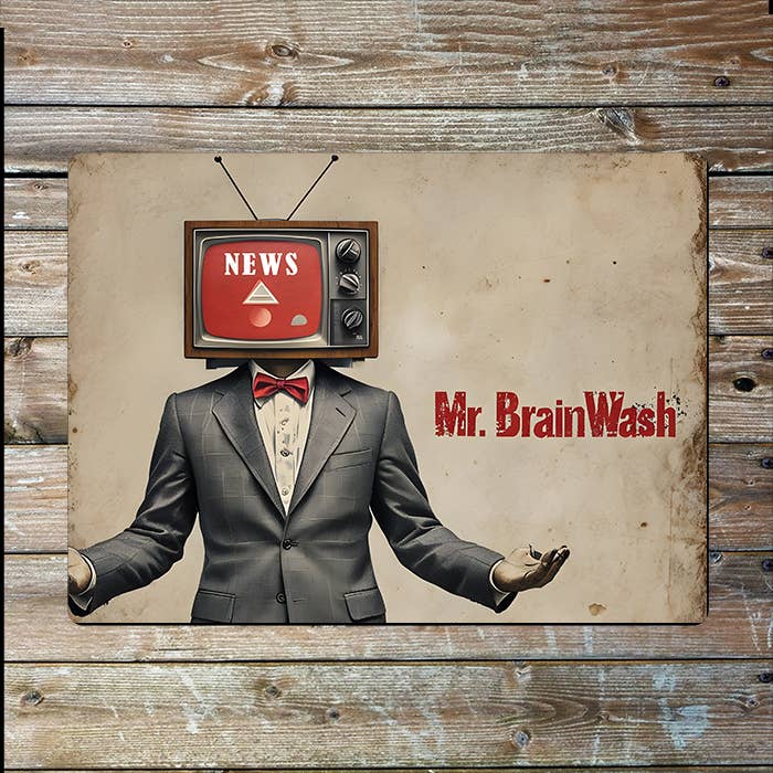 Illustration of Man with a Television Head | Metal Sign Plaque