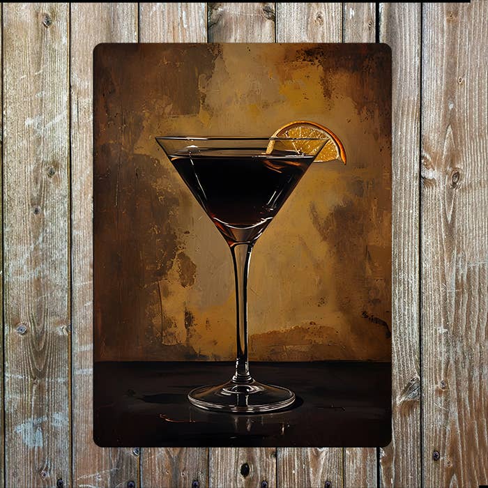 Martini Glass Black Manhattan Coctail | Metal Sign Plaque