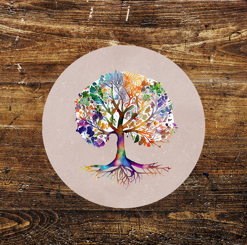 Watercolour Tree of Life Bright Circle Metal Sign