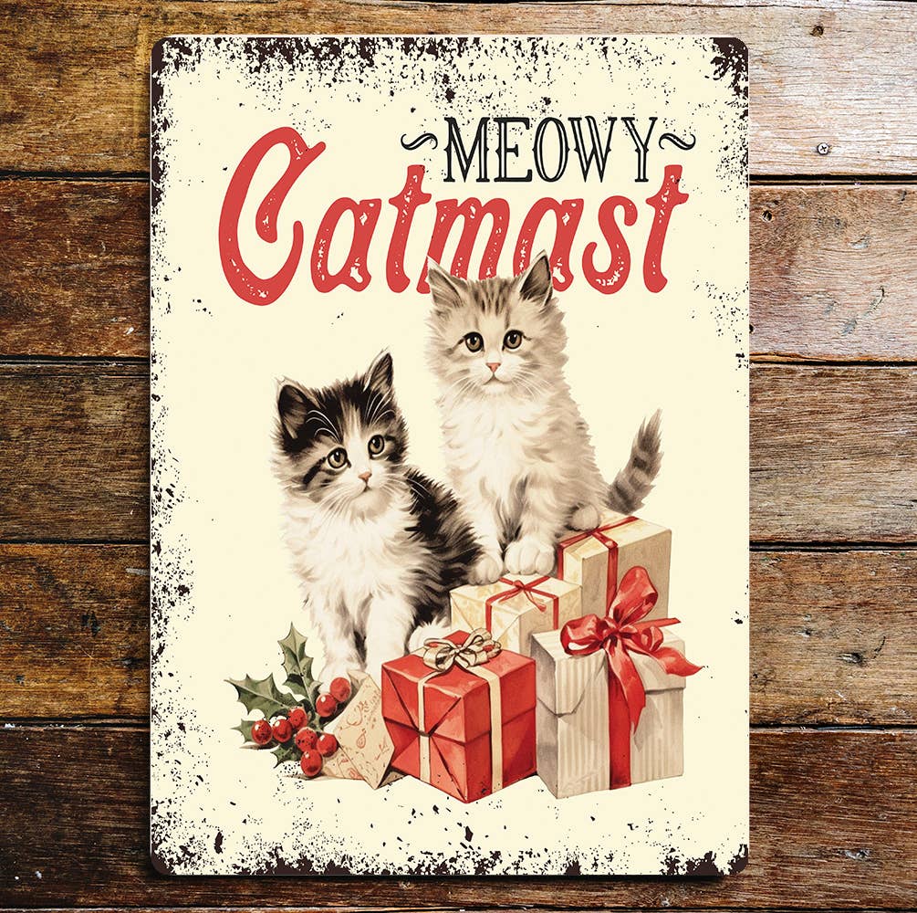 Meowy Christmas Kitten Cat | Metal Sign Plaque