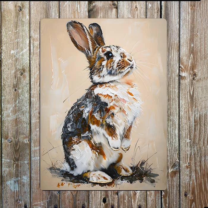 Painting Of Upright Rabbit Metal Sign Plaque
