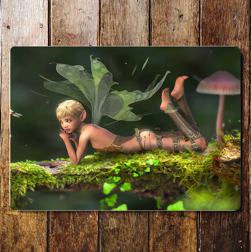 Fairy Pixie Mushroom Green Field | Metal Wall Sign
