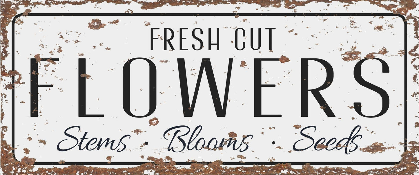 fresh cut flowers | Metal Vintage Sign Kitchen