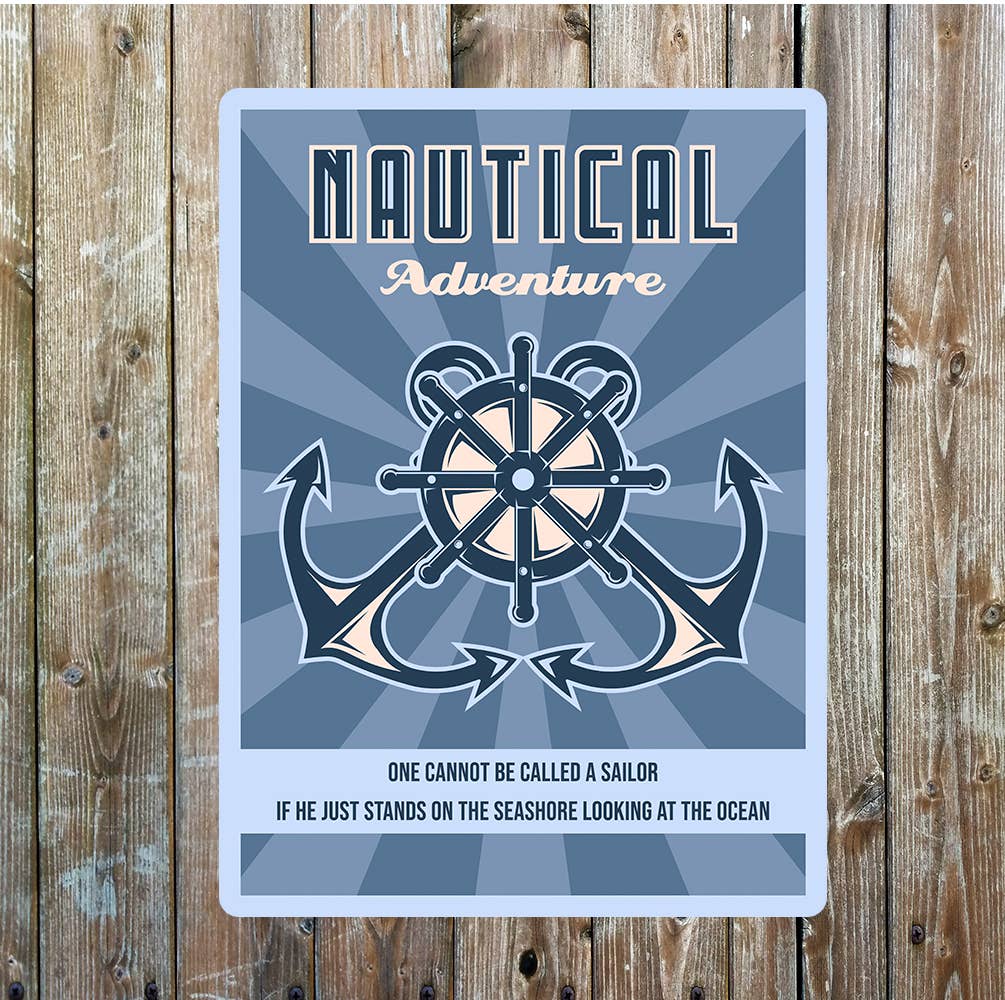 Nautical Adventure Anchors And Wheel | Metal Sign Plaque