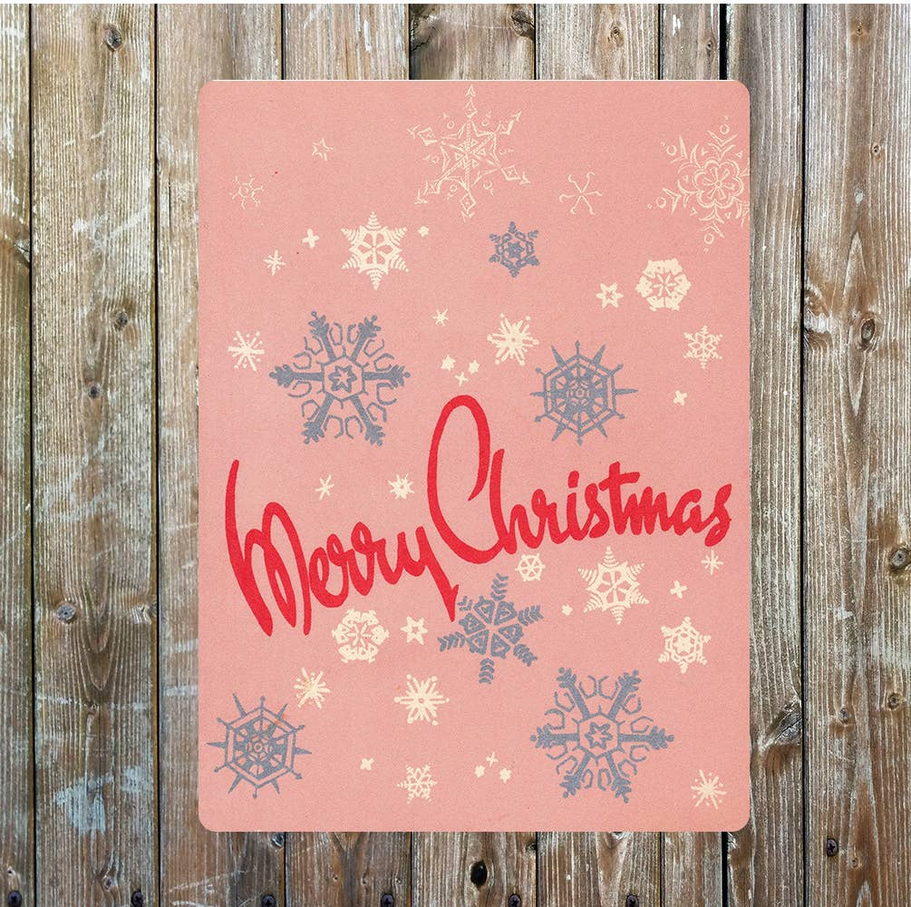 Pink Merry Christmas Snow Flakes Metal Sign Plaque