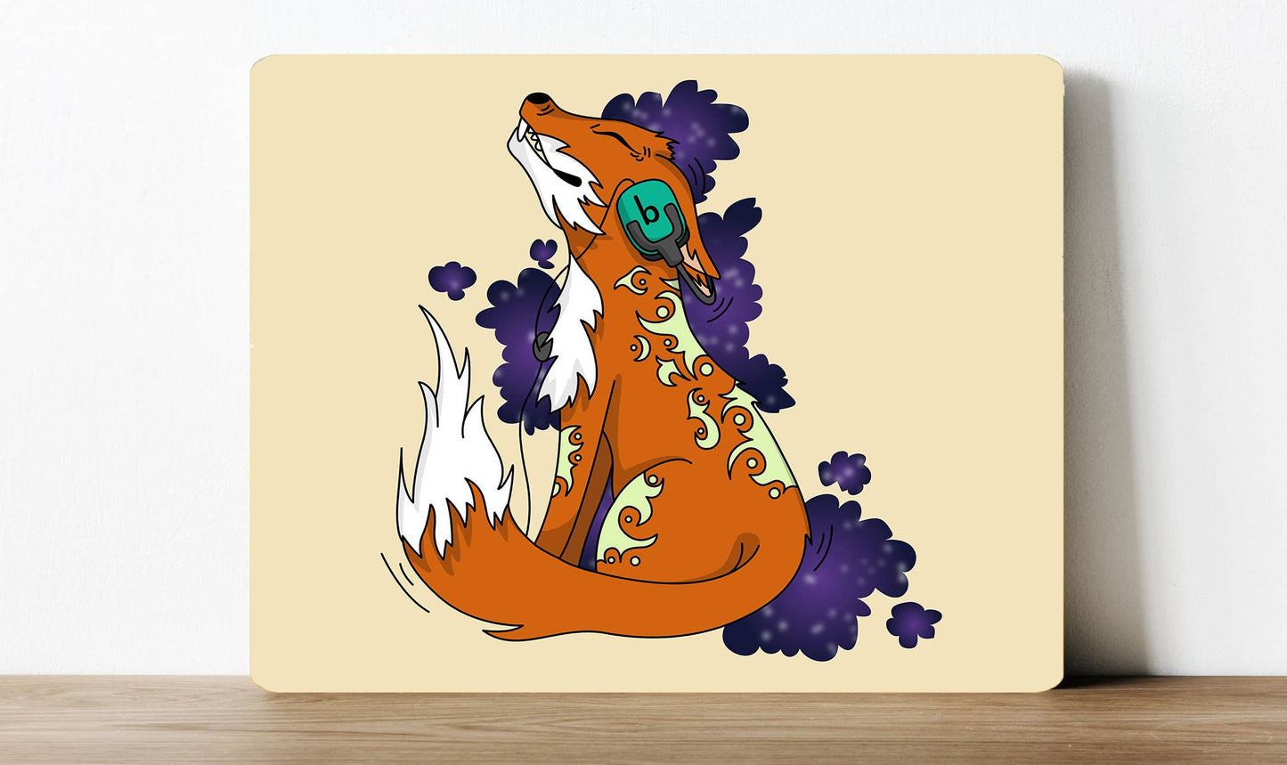 Fox with Headphones Music Cartoon | Metal Sign Plaque