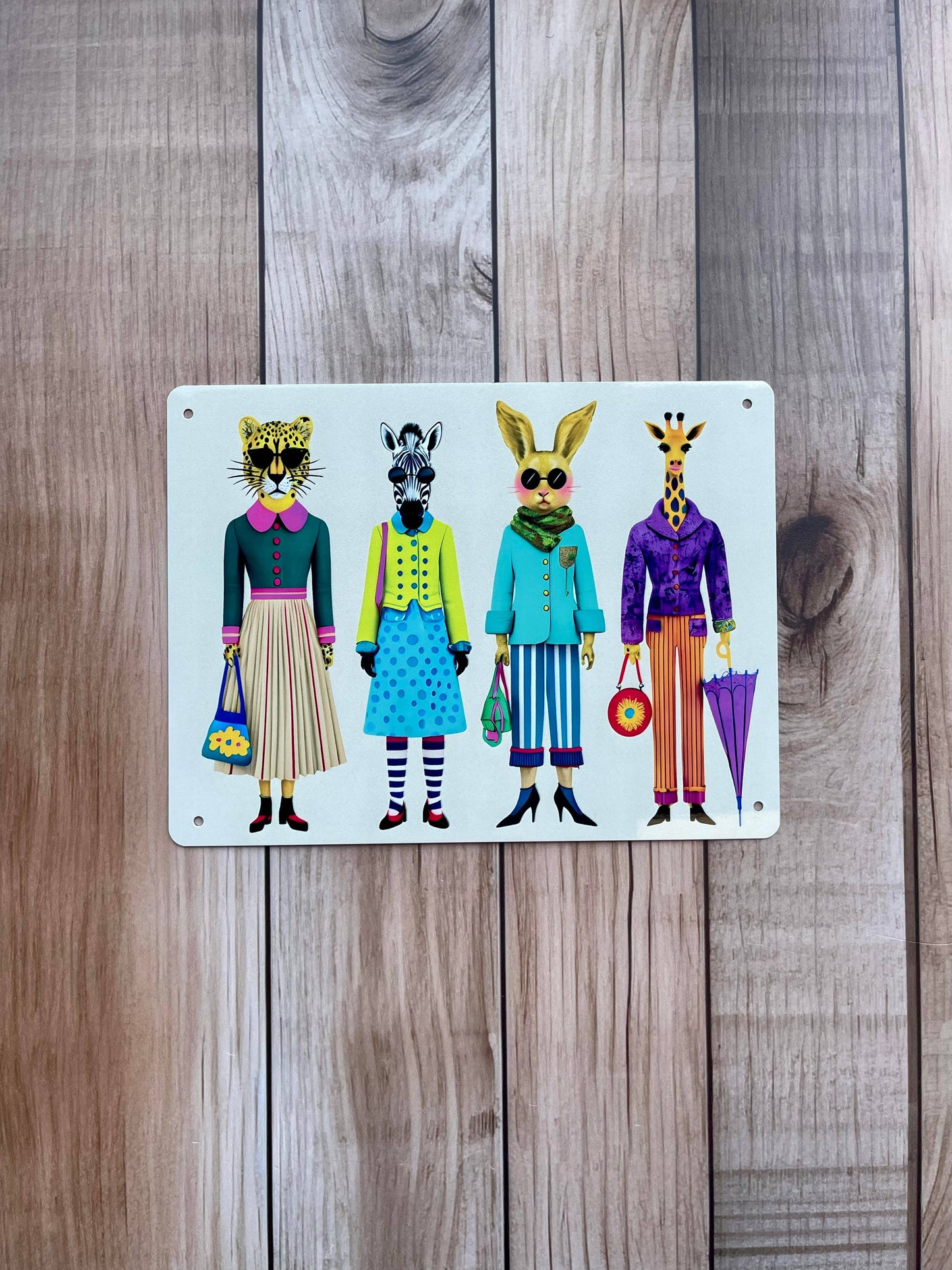 Animal Characters wearing Vibrant Clothes | Metal Sign Plaque