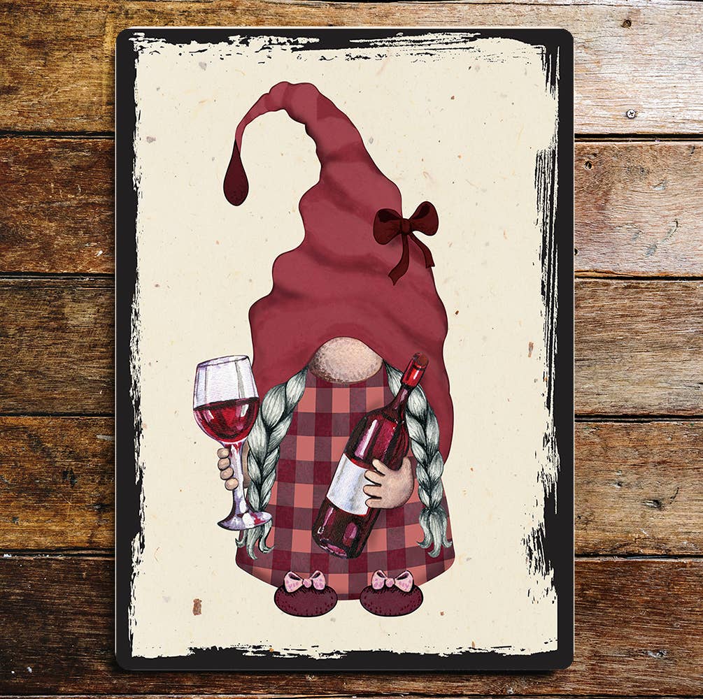 Gonk Tartan Gnome Red Wine Bows Hat | Metal Sign Plaque