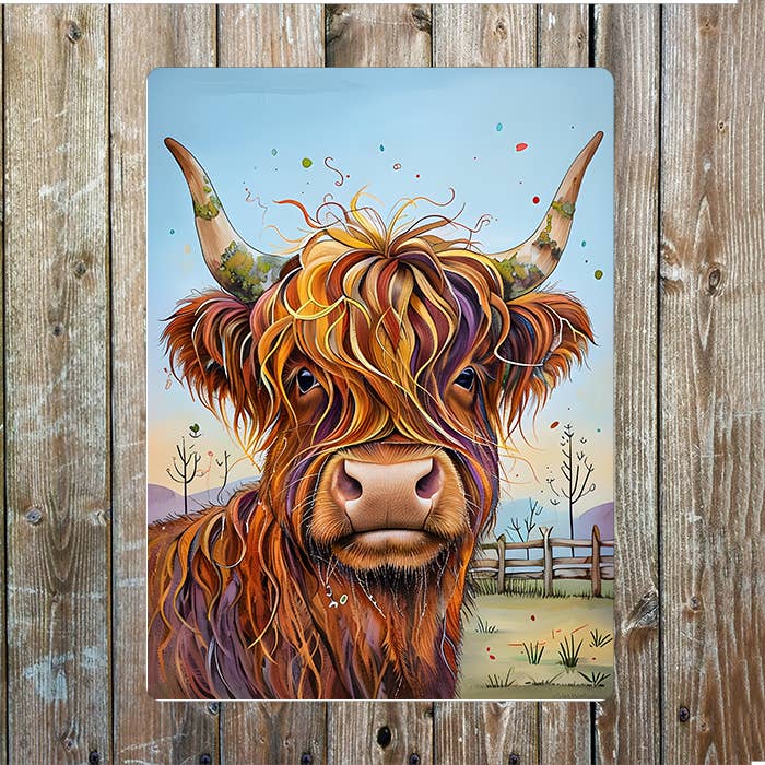 Illustration Of A Highland Cow | Metal Sign Plaque