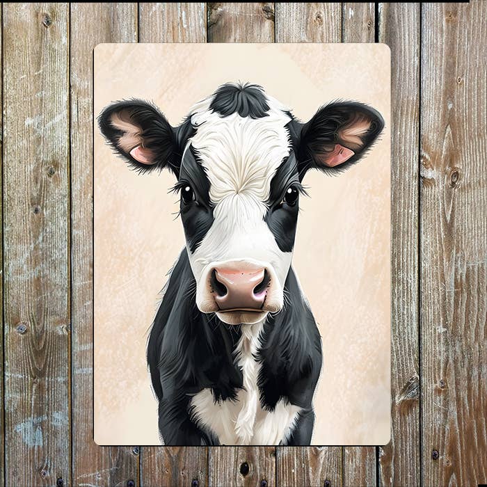 Young Cow Calf | Farm Farmhouse | Metal Sign Plaque