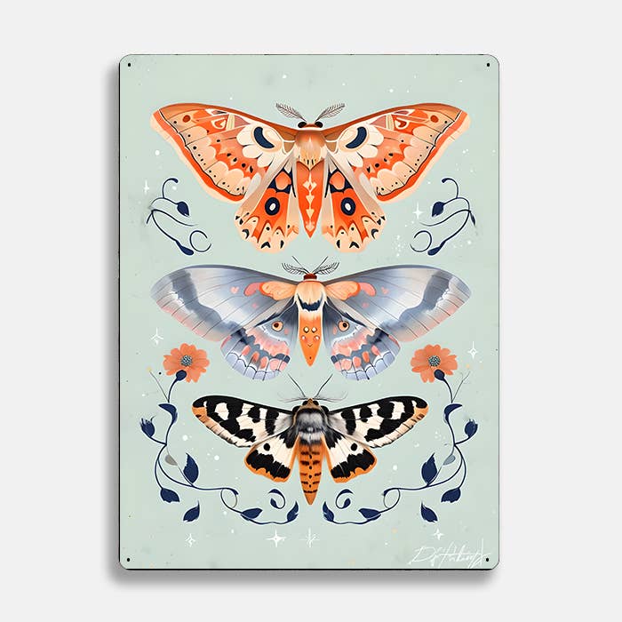 Moth Butterfly Green scandinavian folk | Metal Sign Plaque