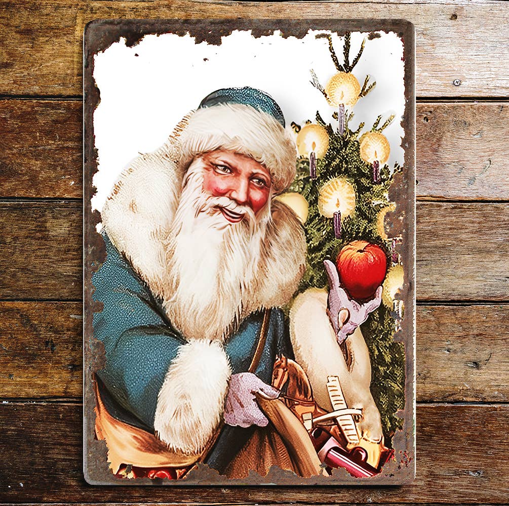 Vintage Santa Blue Coat Christmas | Metal Vintage Wall Sign