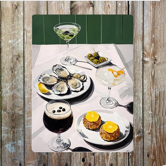 Gourmet Tabletop Arrangement With Cocktail | Metal Sign Plaque