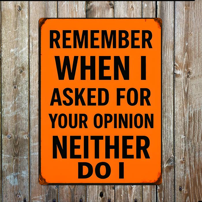 Remember I Asked for Opinion Neither Do I Metal Sign Plaque